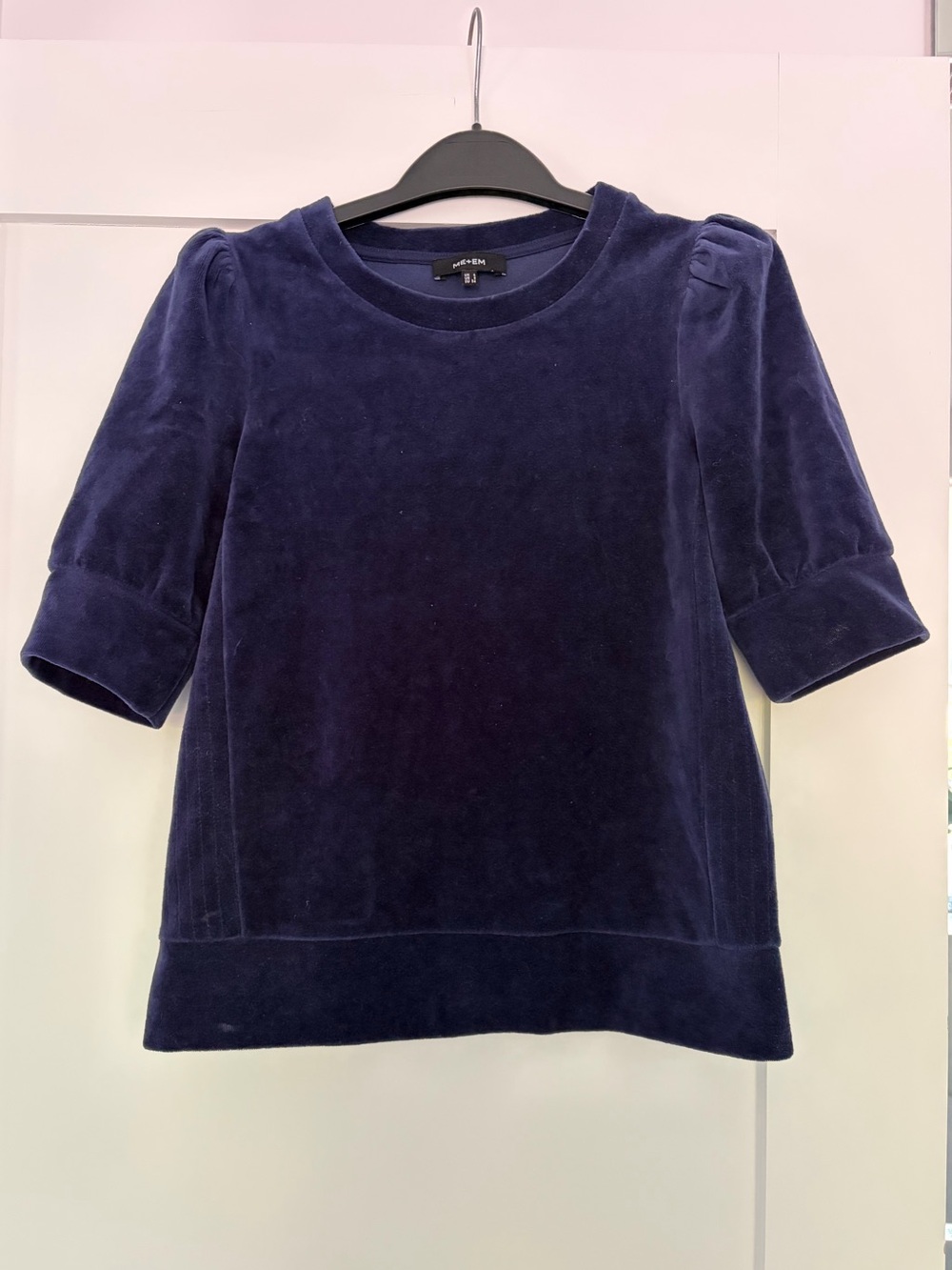 ME+EM Navy Velvet Short Sleeve Top - US 2